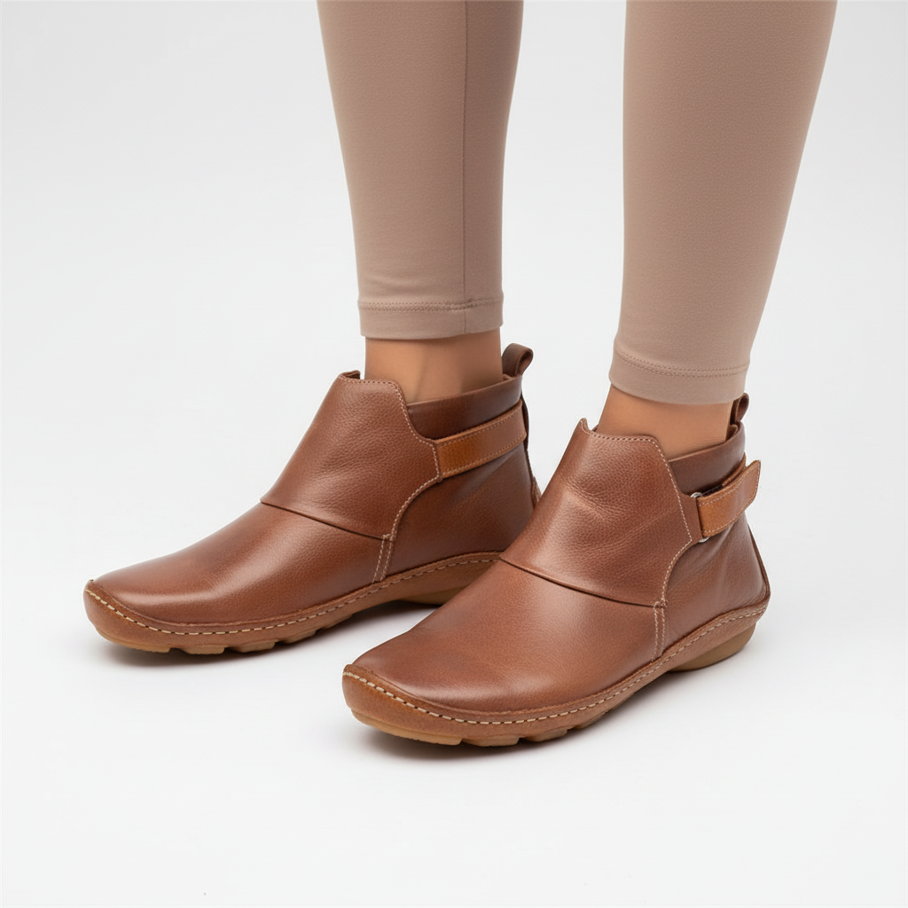 Wygodne buty damskie Leah w kolorze brązowym z regulowanym paskiem
