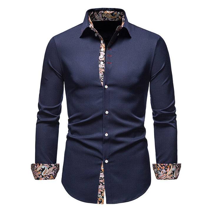 Męska granatowa koszula slim fit z kontrastowym wzorem paisley