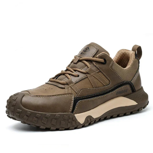 Brązowe męskie sneakersy robocze z noskiem stalowym i perforacją