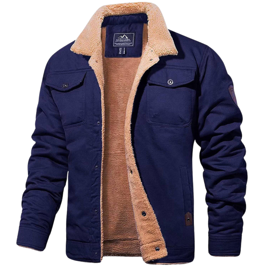 Męska granatowa kurtka bomber z ocieplanym kołnierzem w stylu outdoor