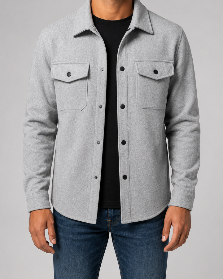 Męska szara kurtka overshirt z kieszeniami i kołnierzem
