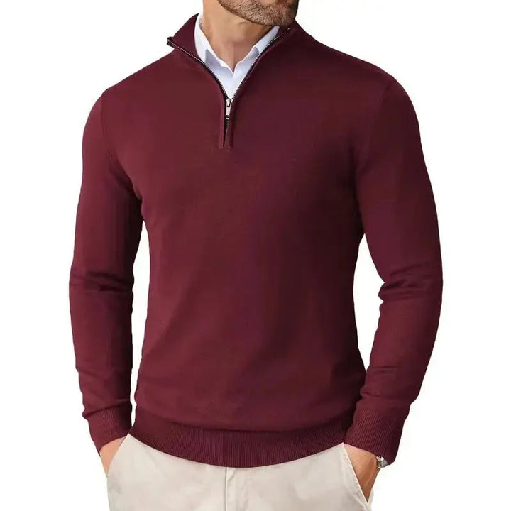 Elegancki sweter męski z zamkiem, zbliżenie na wysokiej jakości scieg