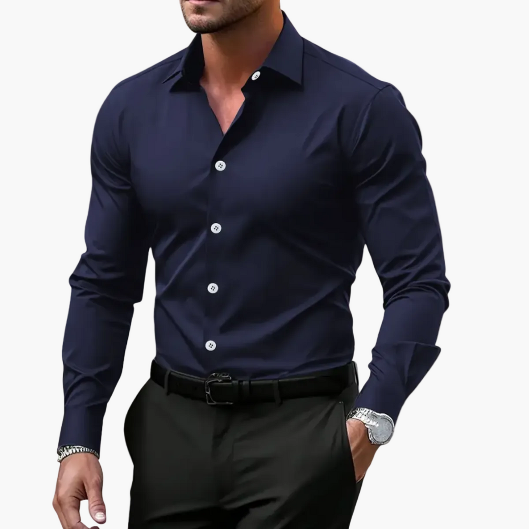 Elegancka koszula męska z kołnierzykiem, styl smart casual do biura.