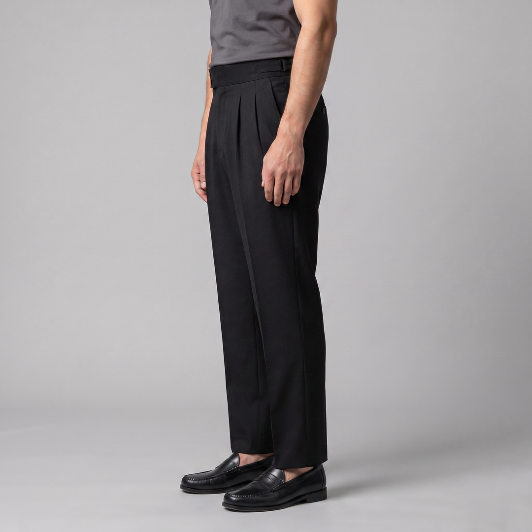 Męskie eleganckie spodnie smart-casual z wysokim stanem w czarnym kolorze