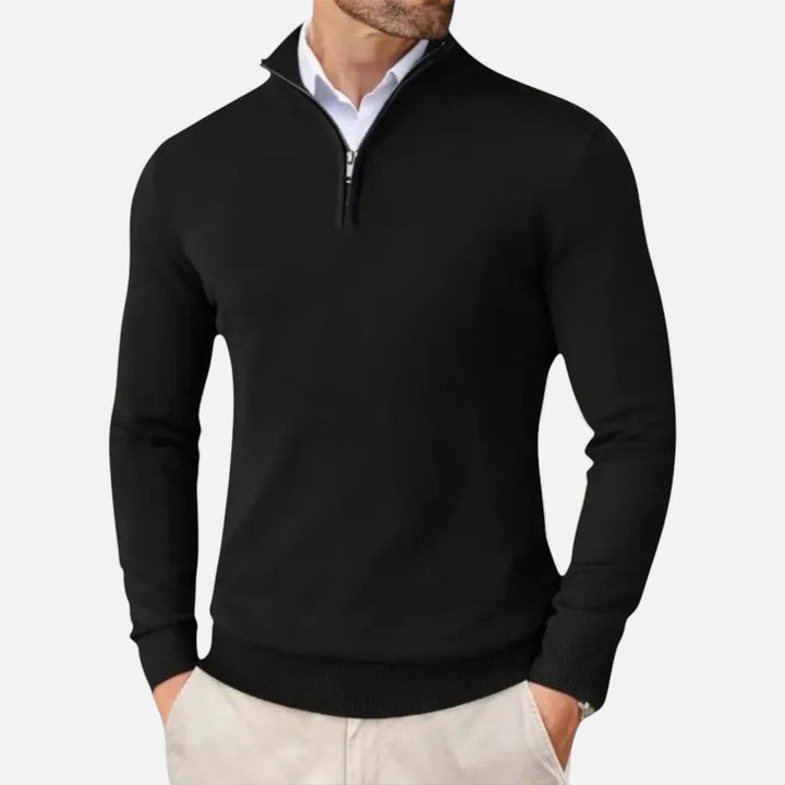 Elegancki męski sweter z zamkiem błyskawicznym i stójką w stylu casual