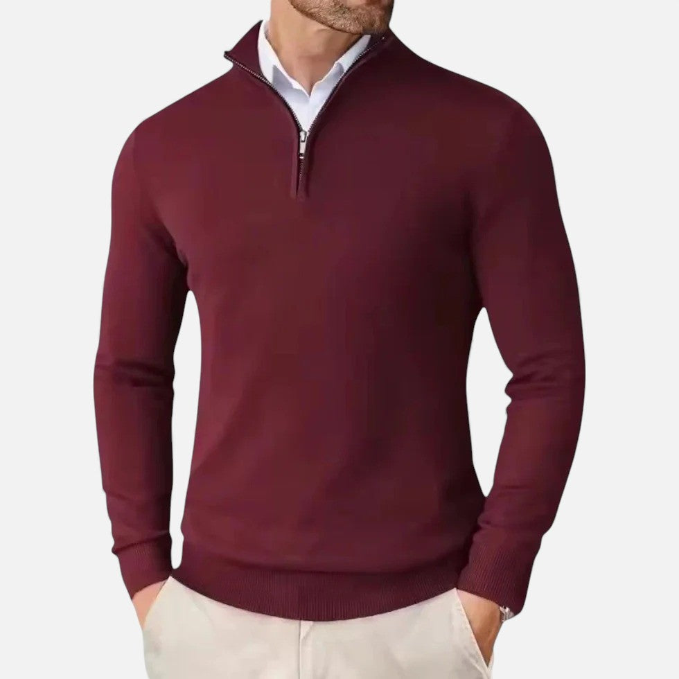 Elegancki sweter męski z kołnierzem typu stójka i zapięciem