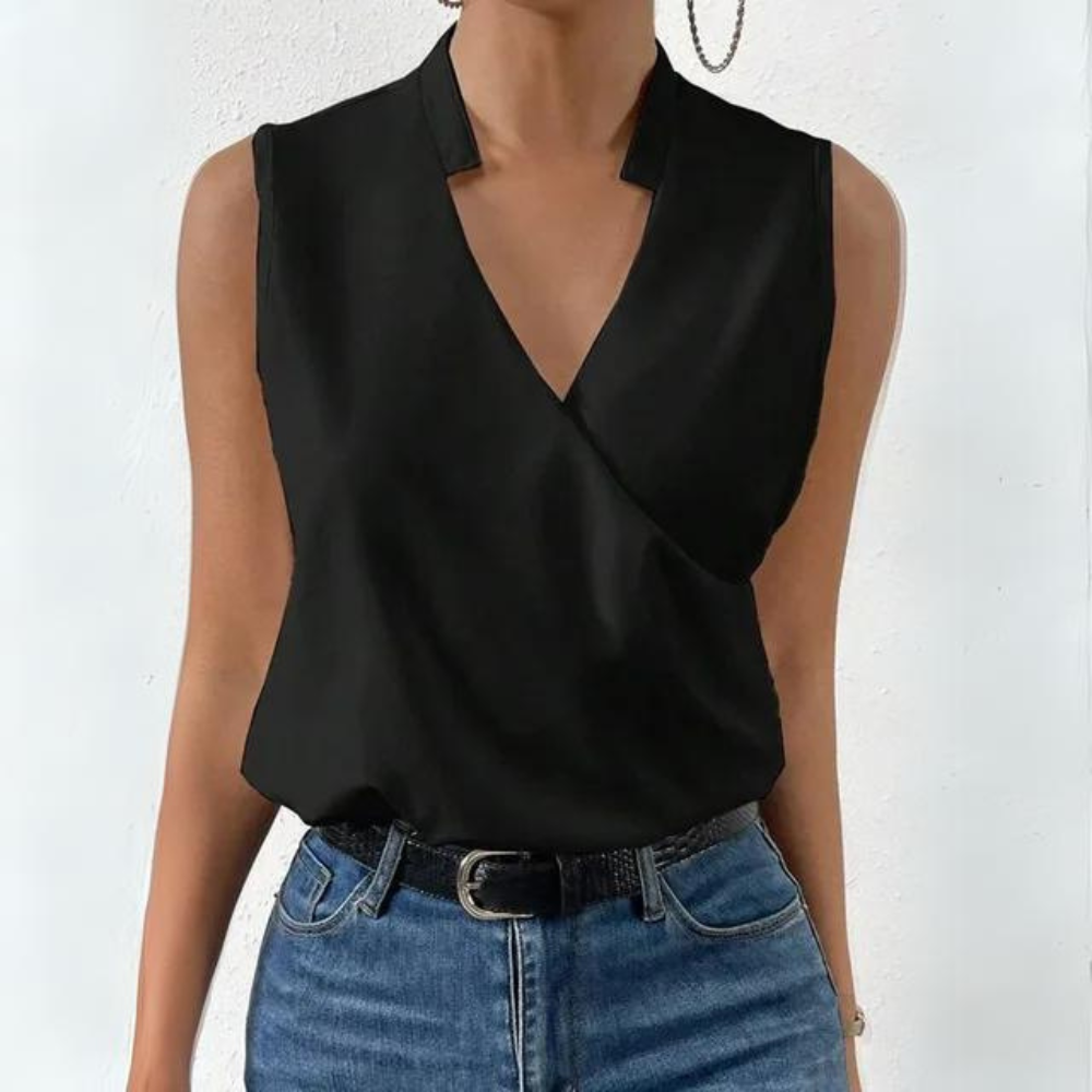 Styl casual, modny top bez rękawów z dekoltem V