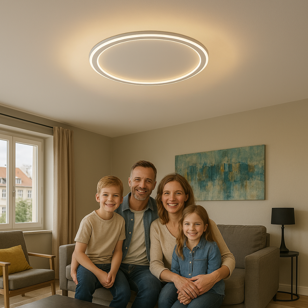 Biała lampa do sypialni z serii Roomlight dająca miękkie światło