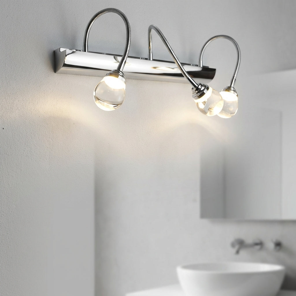 Nowoczesna wielopunktowa lampa ścienna LED zamontowana nad umywalką w łazience