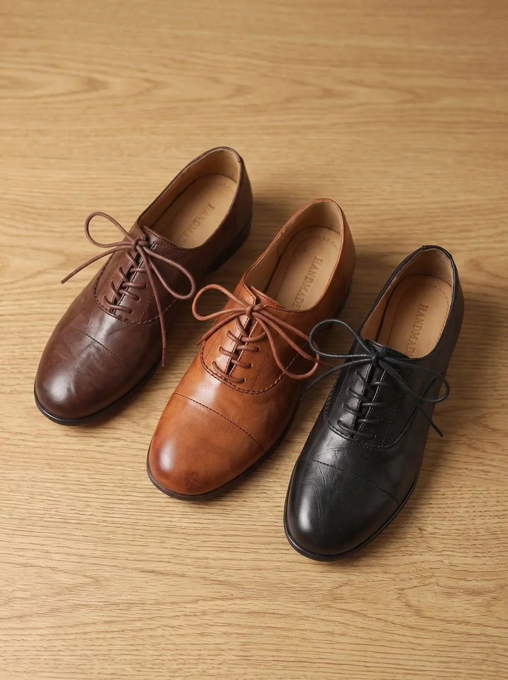 Wygodne buty damskie wiązane w stylu oxford, kolor karmelowy brąz