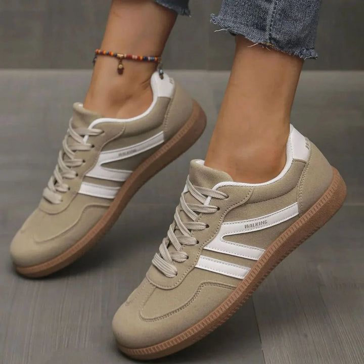 Damskie sneakersy ortopedyczne w kolorze khaki z białymi paskami na stopie
