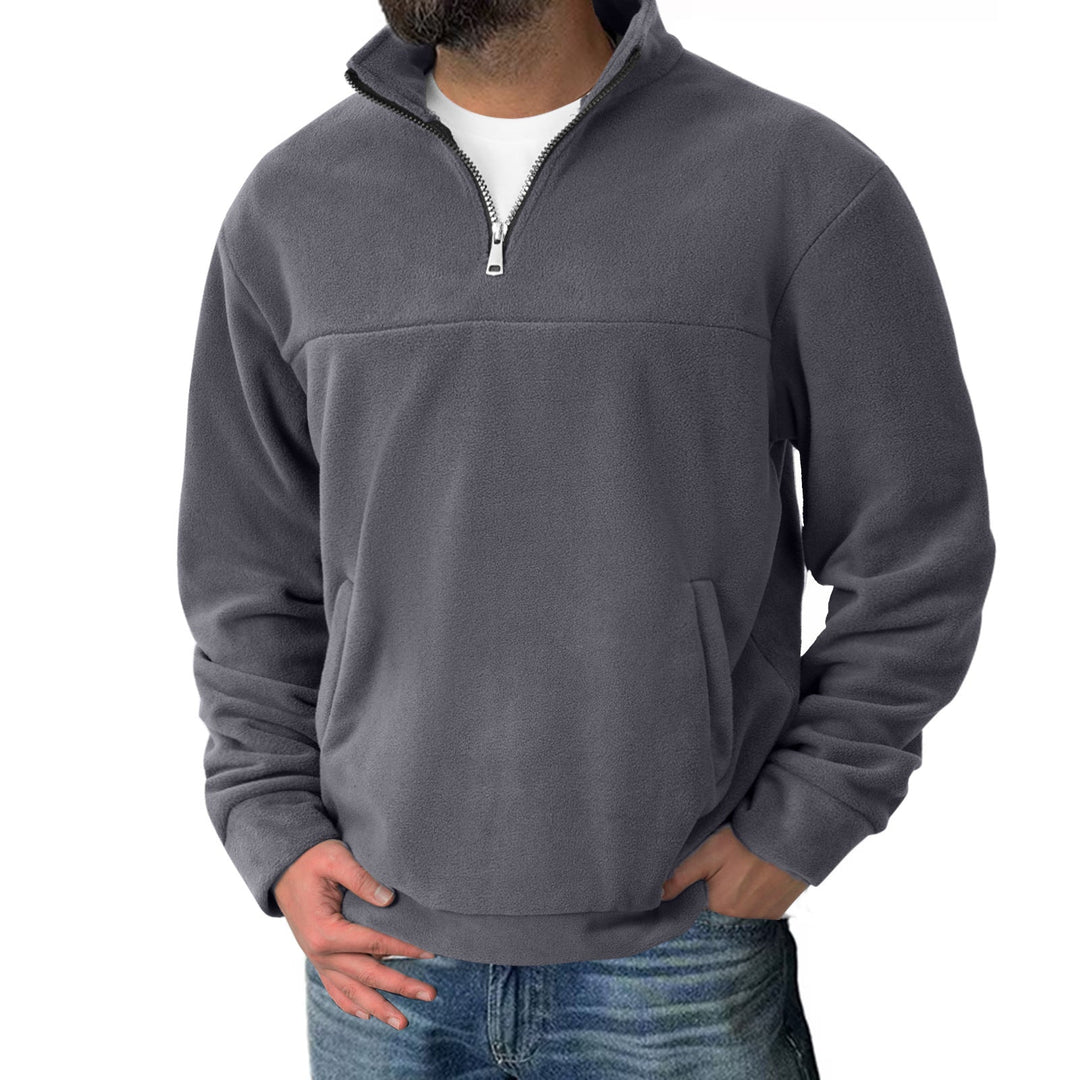 Męski ciemnoszary polar half-zip ze stójką i kieszenią kangurką