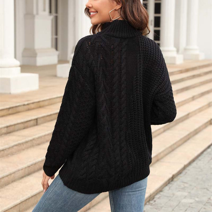 Modny sweter damski z golfem idealny na zimowe spacery