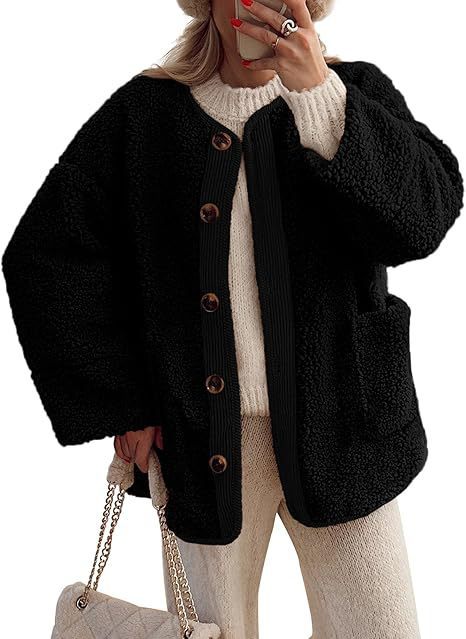 Damska kurtka teddy oversize z okrągłym kołnierzem, tył
