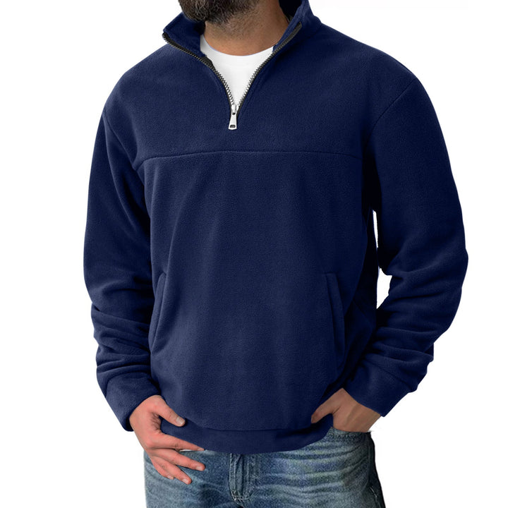 Męski granatowy polar half-zip z wysokim kołnierzem