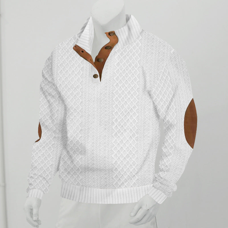 Męski sweter henley z warkoczowym splotem, stylowa dzianina męska