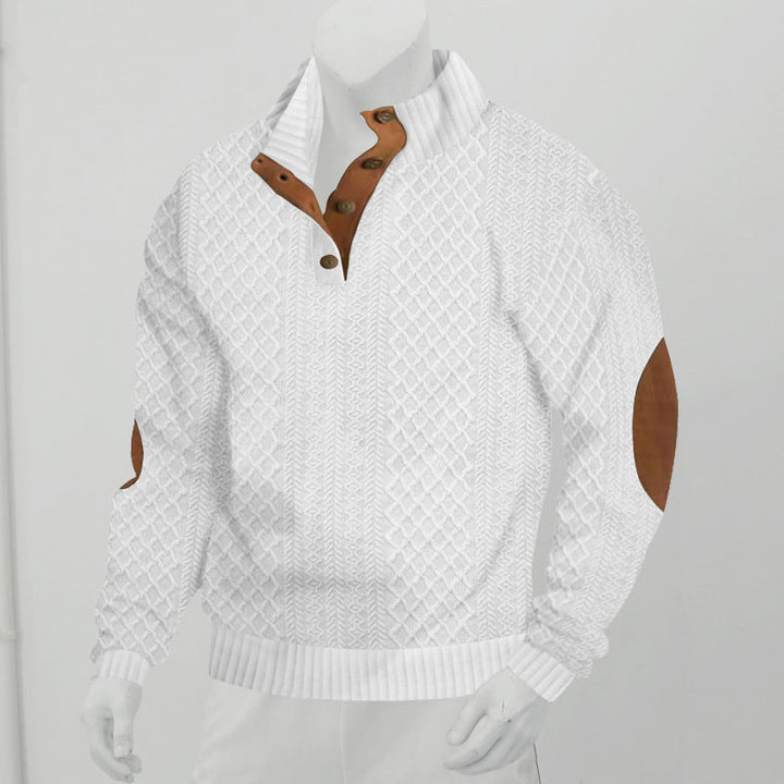 Męski sweter henley z warkoczowym splotem, stylowa dzianina męska