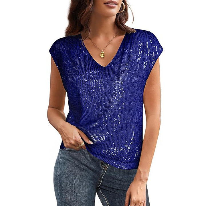 Modny wieczorowy top z cekinami, elegancka moda damska
