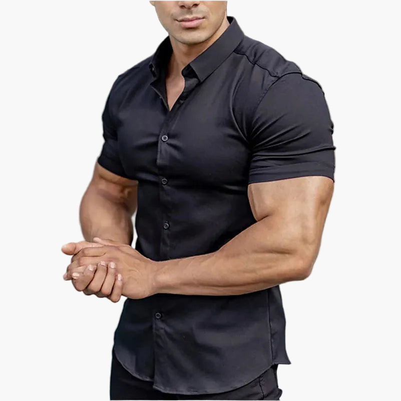 Męska czarna koszula slim fit z krótkim rękawem Michał