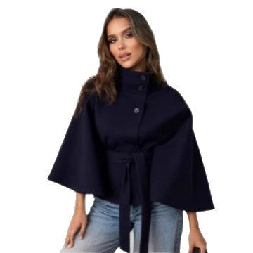 Beżowa peleryna damska ze stójką, elegancki styl casual