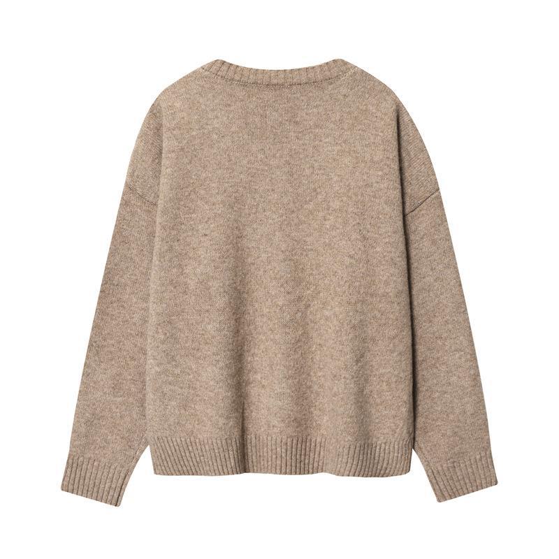 Damski beżowy sweter z dekoltem V tył