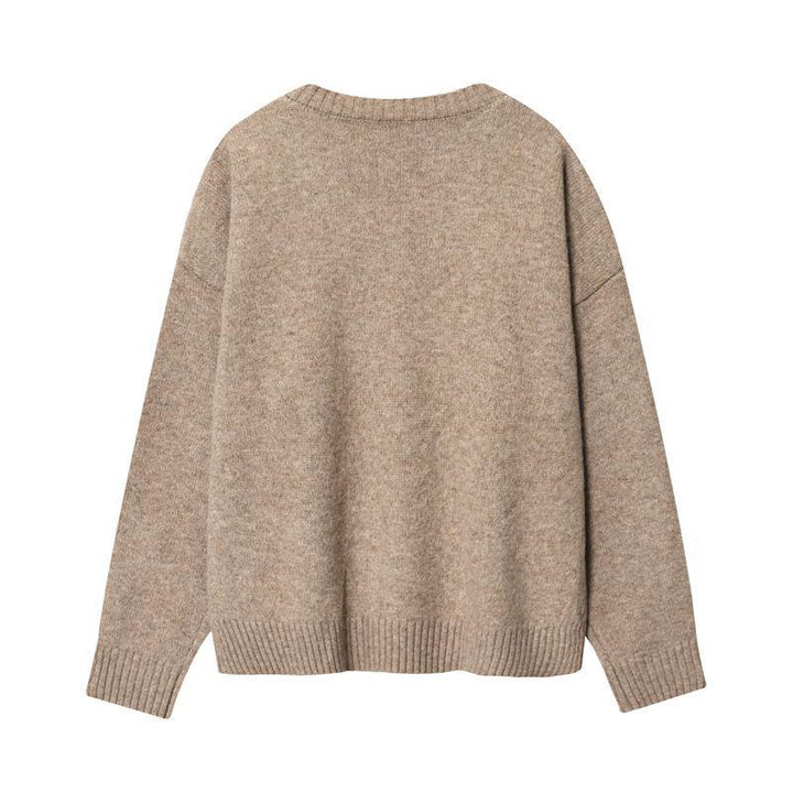 Damski beżowy sweter z dekoltem V tył