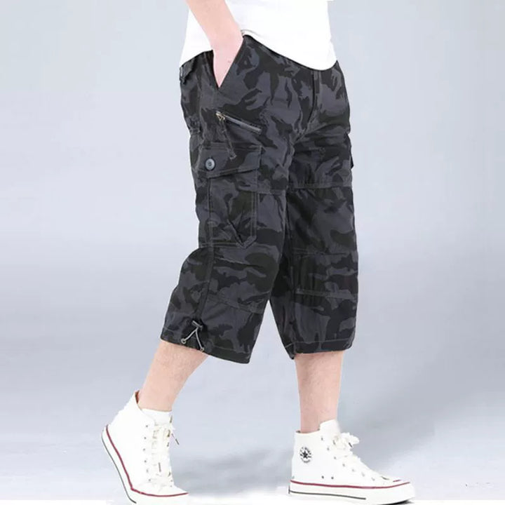 Luźne szorty męskie 3/4 z licznymi kieszeniami w stylu casual