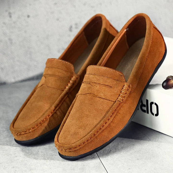 Męskie mokasyny penny loafer wsuwane z widocznym szwem, eleganckie buty męskie casual
