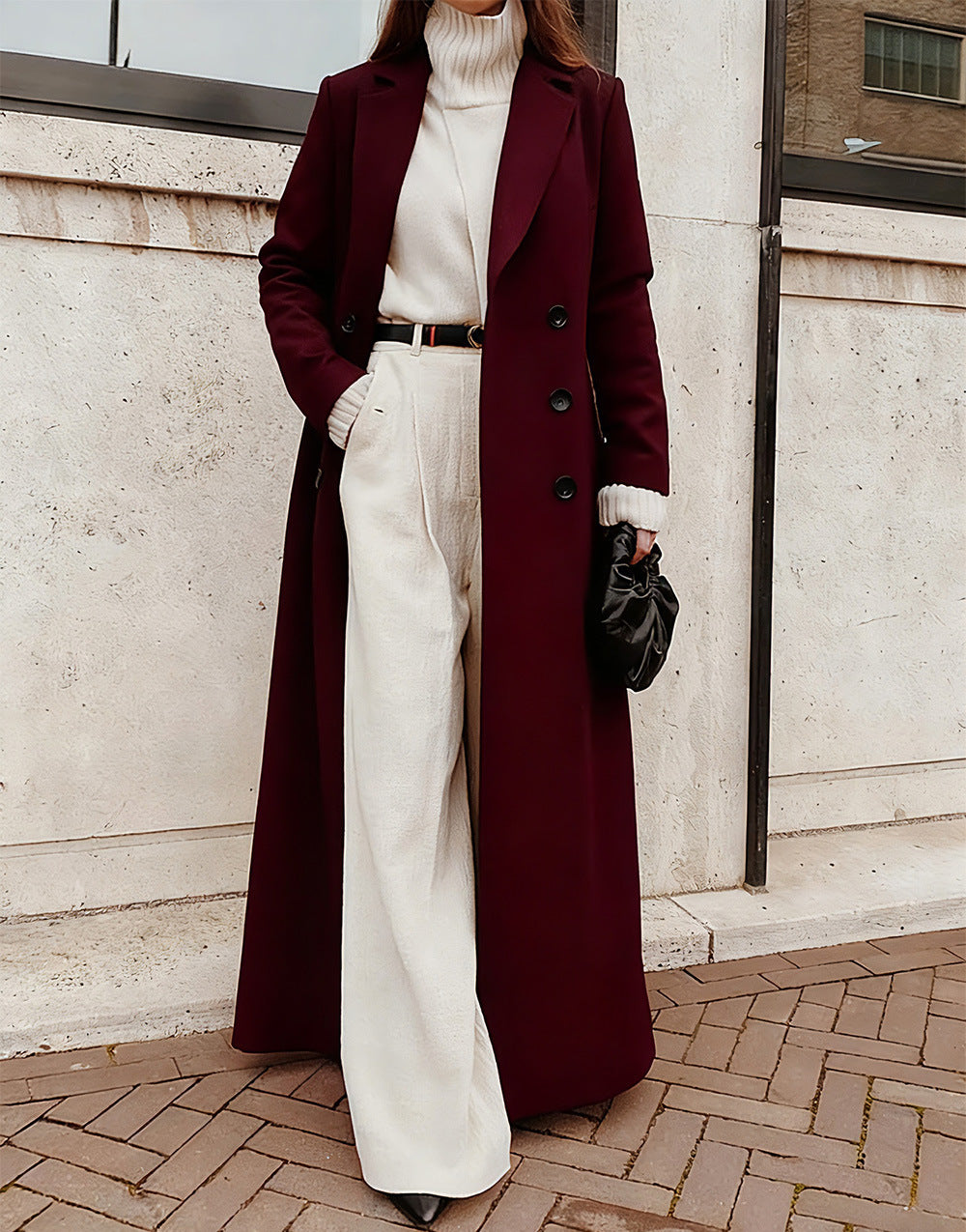 Dwurzędowy płaszcz damski typu cape, styl i elegancja na zimę