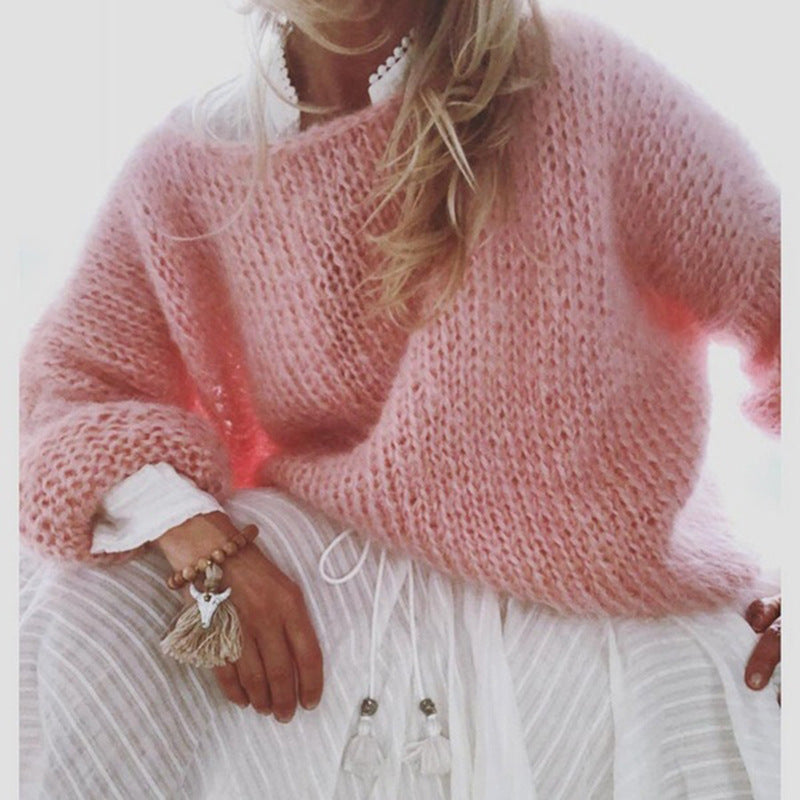 Luźny damski sweter oversize Freja w stylu boho, beżowy ażurowy pulower casual