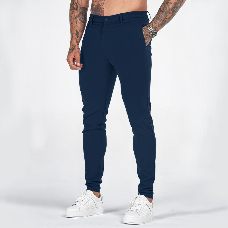 Beżowe spodnie męskie slim fit z kieszeniami