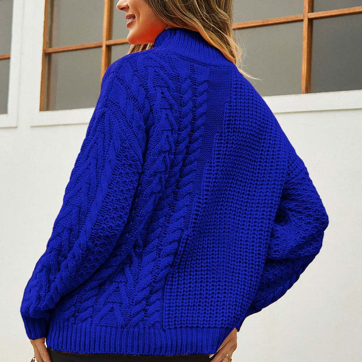 Elegancki zimowy sweter damski z warkoczowym golfem