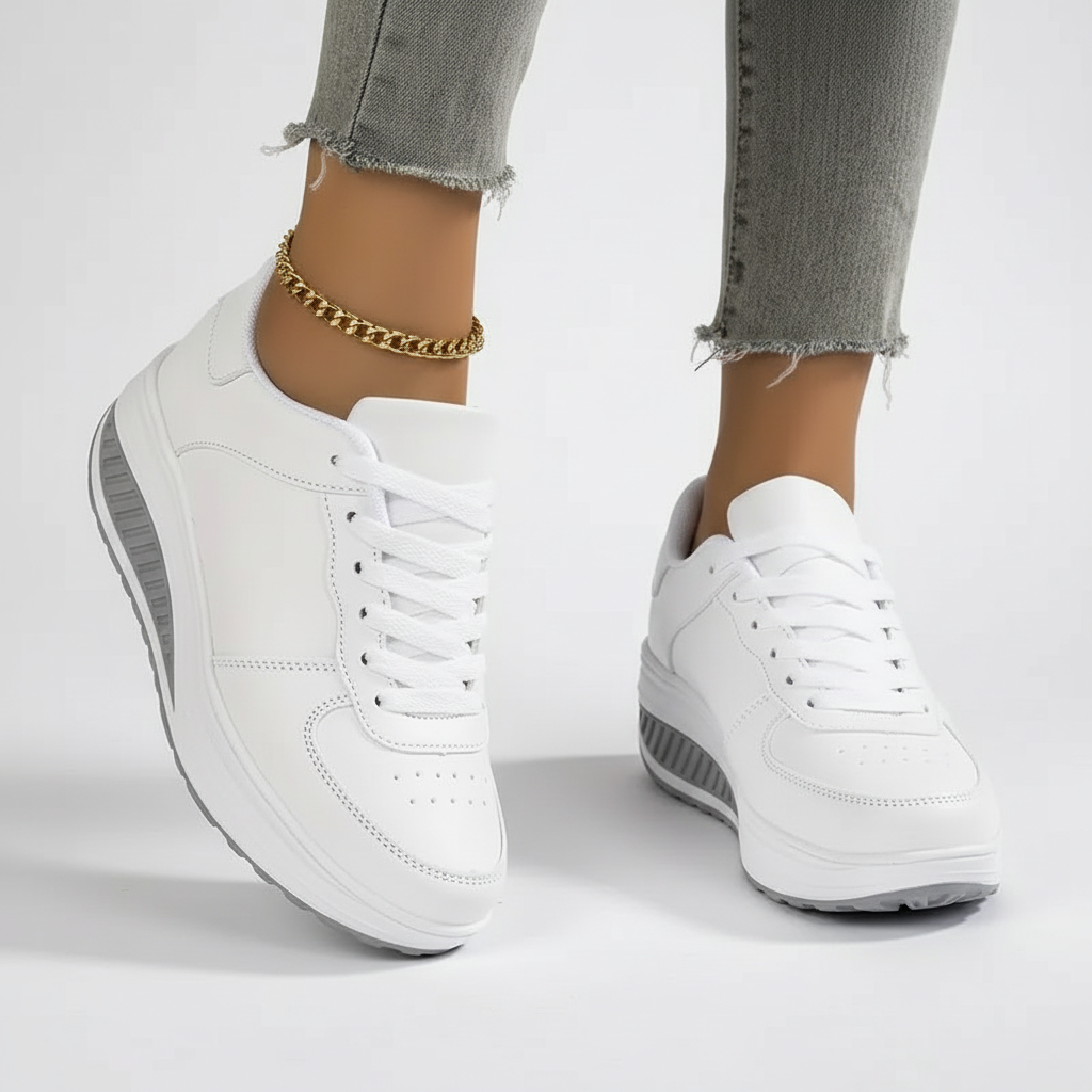 Ortopedyczne sneakersy damskie, widok od góry na wkładkę i język