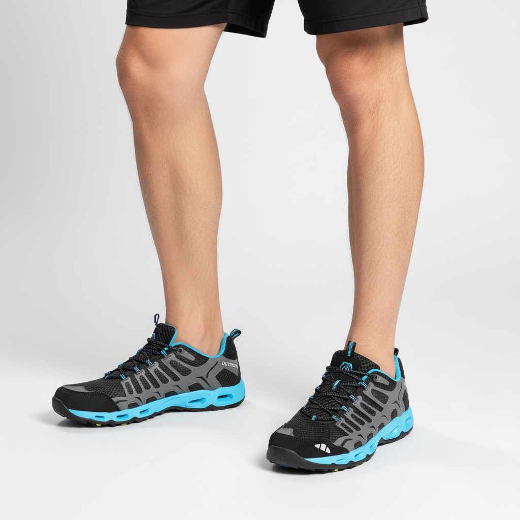 Wygodne buty trekkingowe unisex Holly w kolorze czarnym, zbliżenie na cholewkę