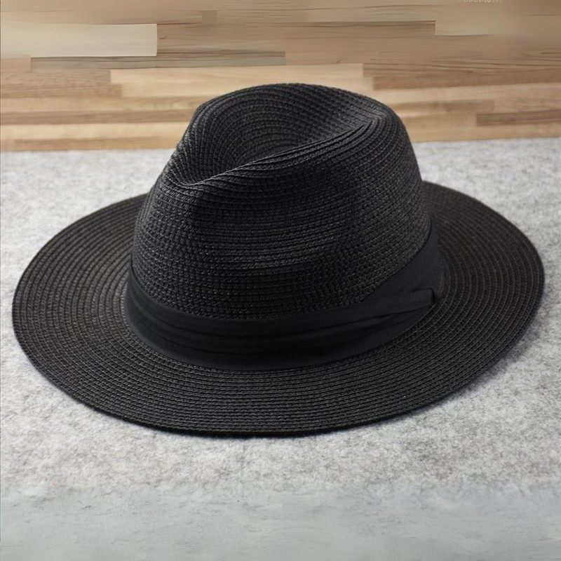 Czarny kapelusz letni fedora z czarną opaską kontrastową