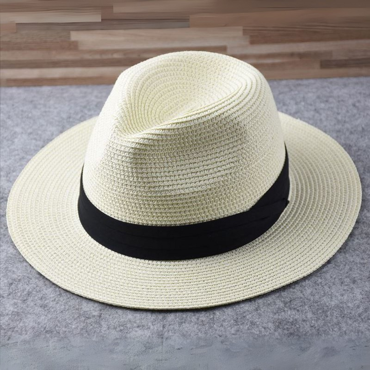 Unisex kapelusz przeciwsłoneczny fedora, zbliżenie na czarne rondo