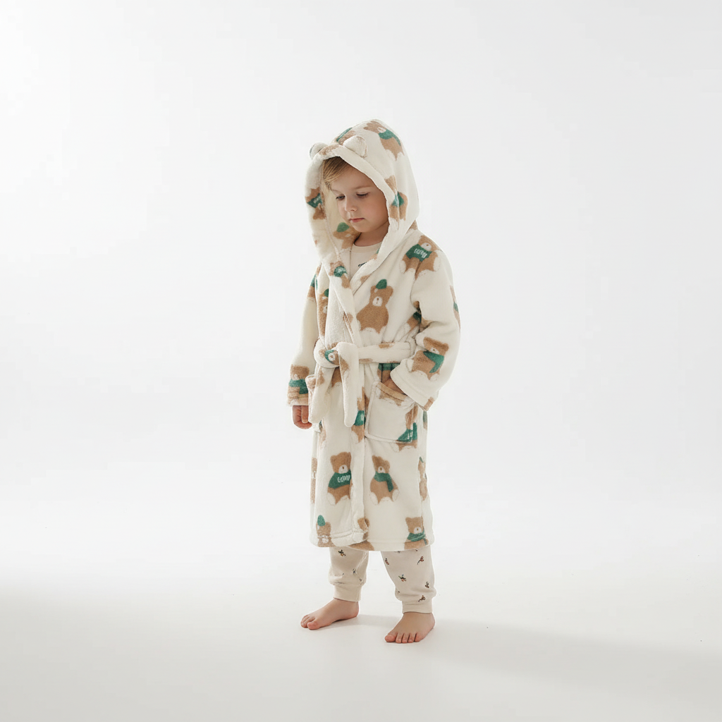 Miękki i puchaty szlafrok dla dzieci z głębokim kapturem, idealny po kąpieli