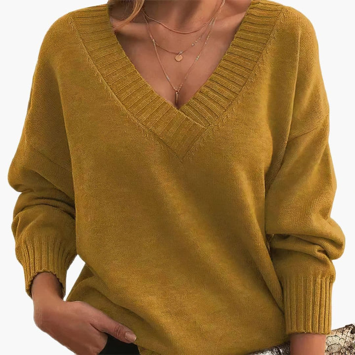 Casualowy sweter z dekoltem V, stylizacja codzienna, moda damska