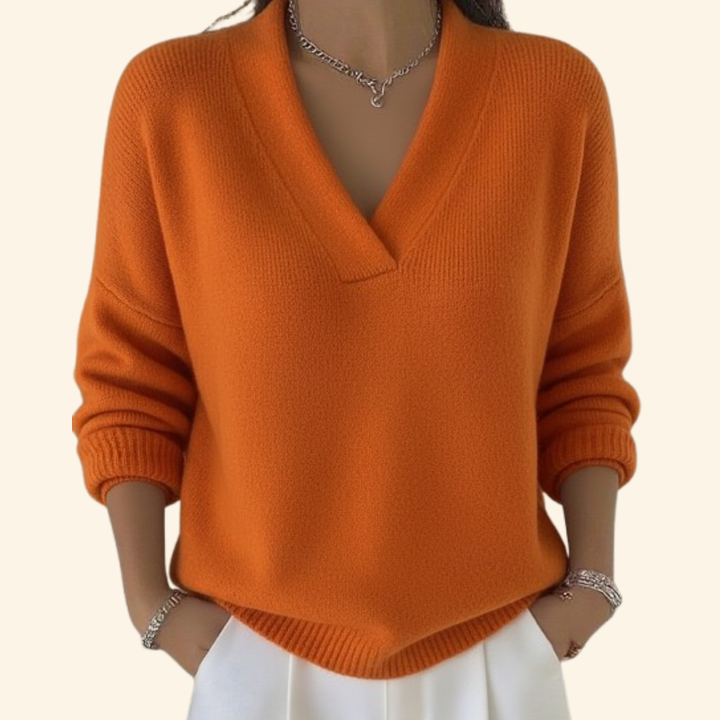 Elegancki sweter damski z dzianiny z dekoltem V na zimę
