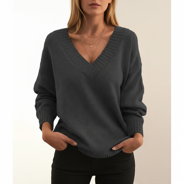 Elegancki sweter damski z dekoltem V, stylizacja codzienna