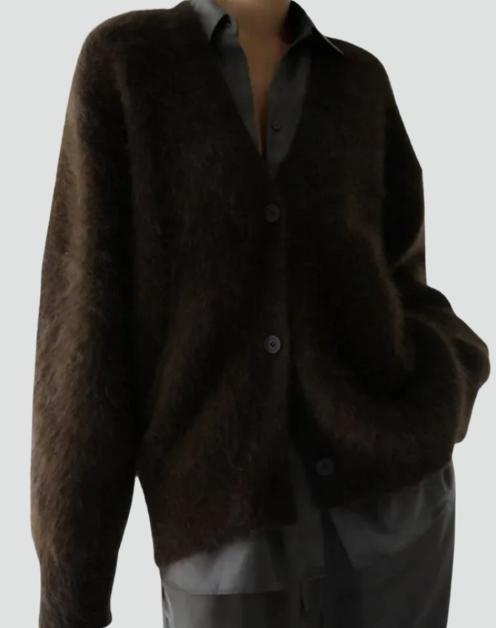 Puszysty kardigan z guzikami, elegancki sweter damski