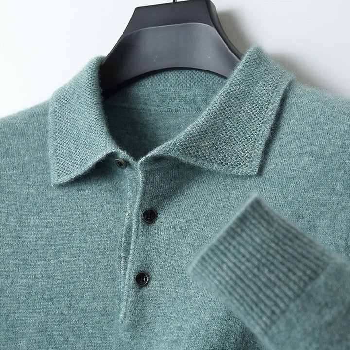 Klasyczny sweter polo męski, stylizacja wizytowa