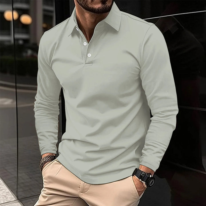 Stylowe męskie polo w jasnoszarym kolorze z eleganckim kołnierzykiem