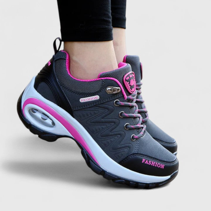 Wodoodporne szaro-czarne sneakersy damskie z różowymi detalami
