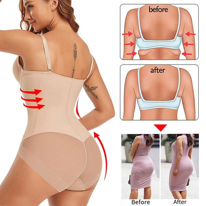 Czarne body damskie shapewear modelujące sylwetkę, tył i przód