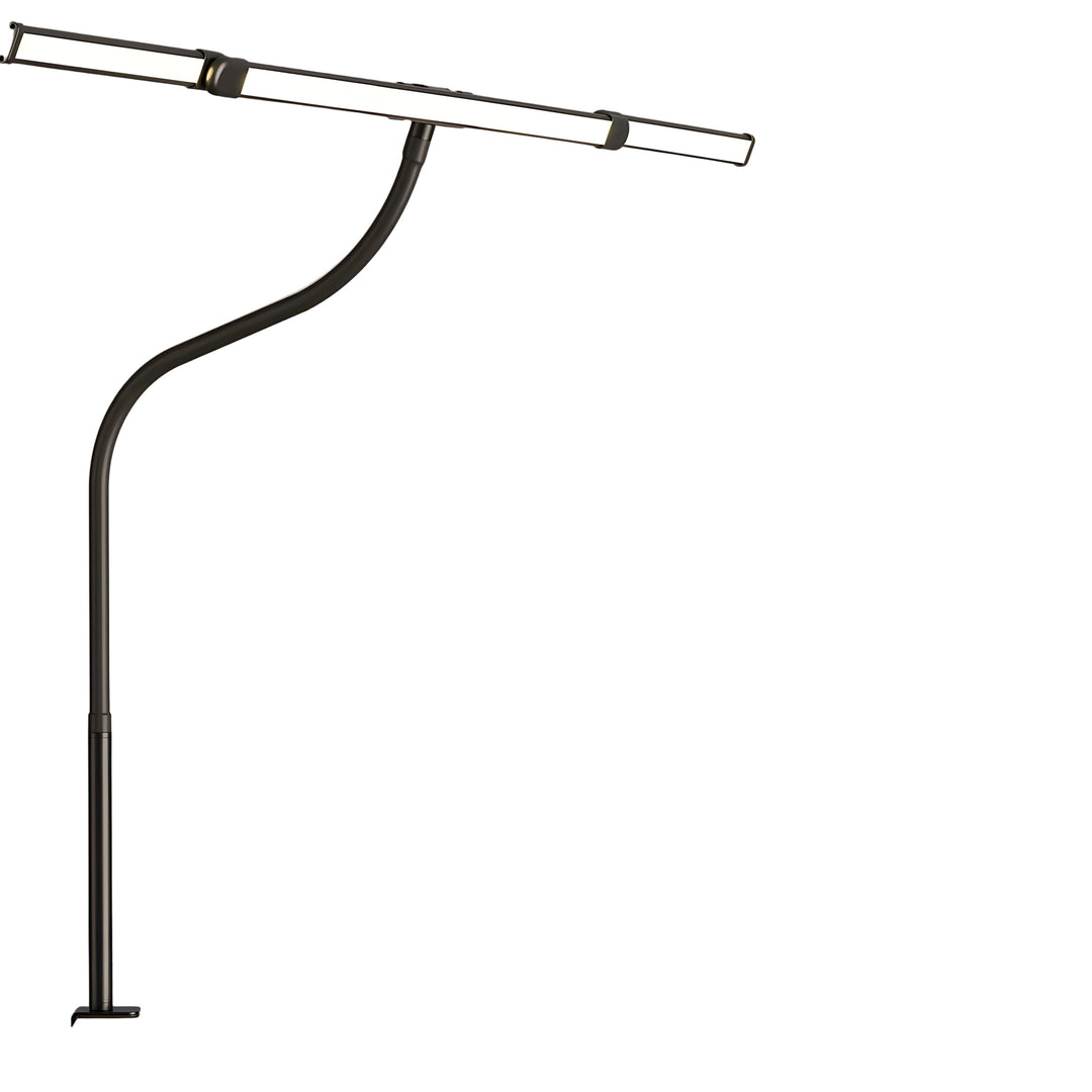 Czarna lampa biurkowa LED z trzema podłużnymi panelami świetlnymi