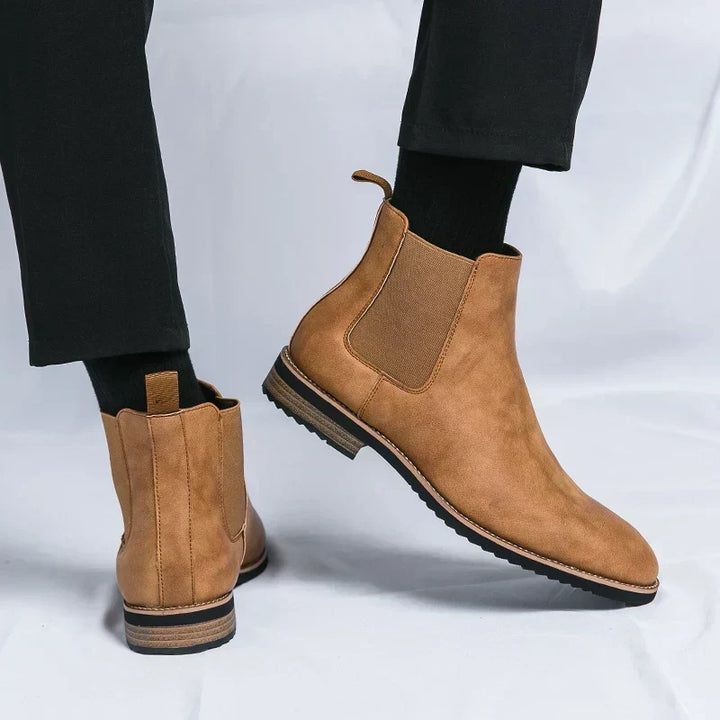 Męskie brązowe botki chelsea z elastyczną wstawką, eleganckie buty męskie