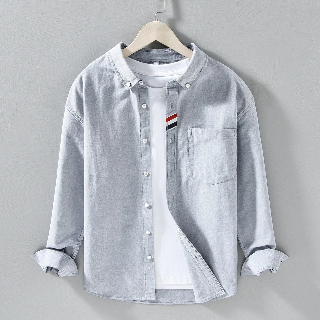 Męska koszula casual ze stójką i długim rękawem w modnym stylu smart casual