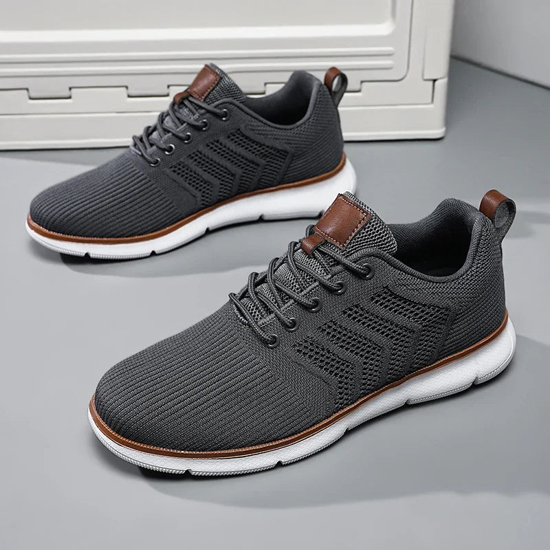 Czarne męskie sneakersy z dzianiny, wygodne obuwie codzienne na sznurówki