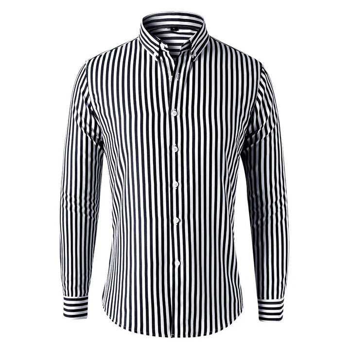 Casualowa koszula męska slim fit w pionowe paski, kołnierzyk